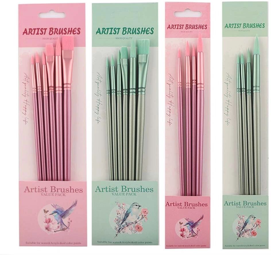 INF Drachen-Aquarellpinsel, 6er-Set, Rosa – Spitze und Flach