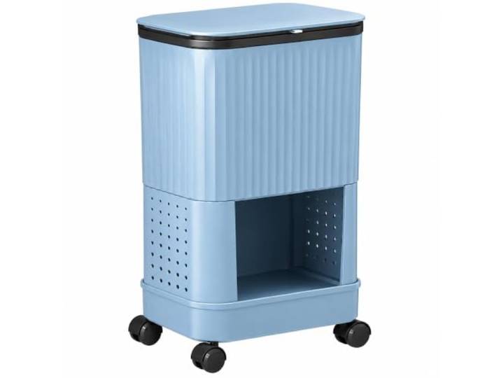 WSJJXS Fahrbarer Küchen-Mülleimer Rollwagen mit Ablagen Kein Bücken, leichtgängige Rollen, Seitenablage, dichter Deckel(Blue,Style B)