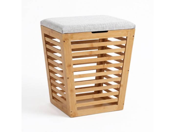 Nuxio Wäschekorb aus Bambus mit Sitzfläche 40/40/56 cm, Weiß, Naturmaterialen, 40x56x40 cm, Haushalt & Reinigung, Wäschepflege, Wäschekörbe & Wäschetonnen