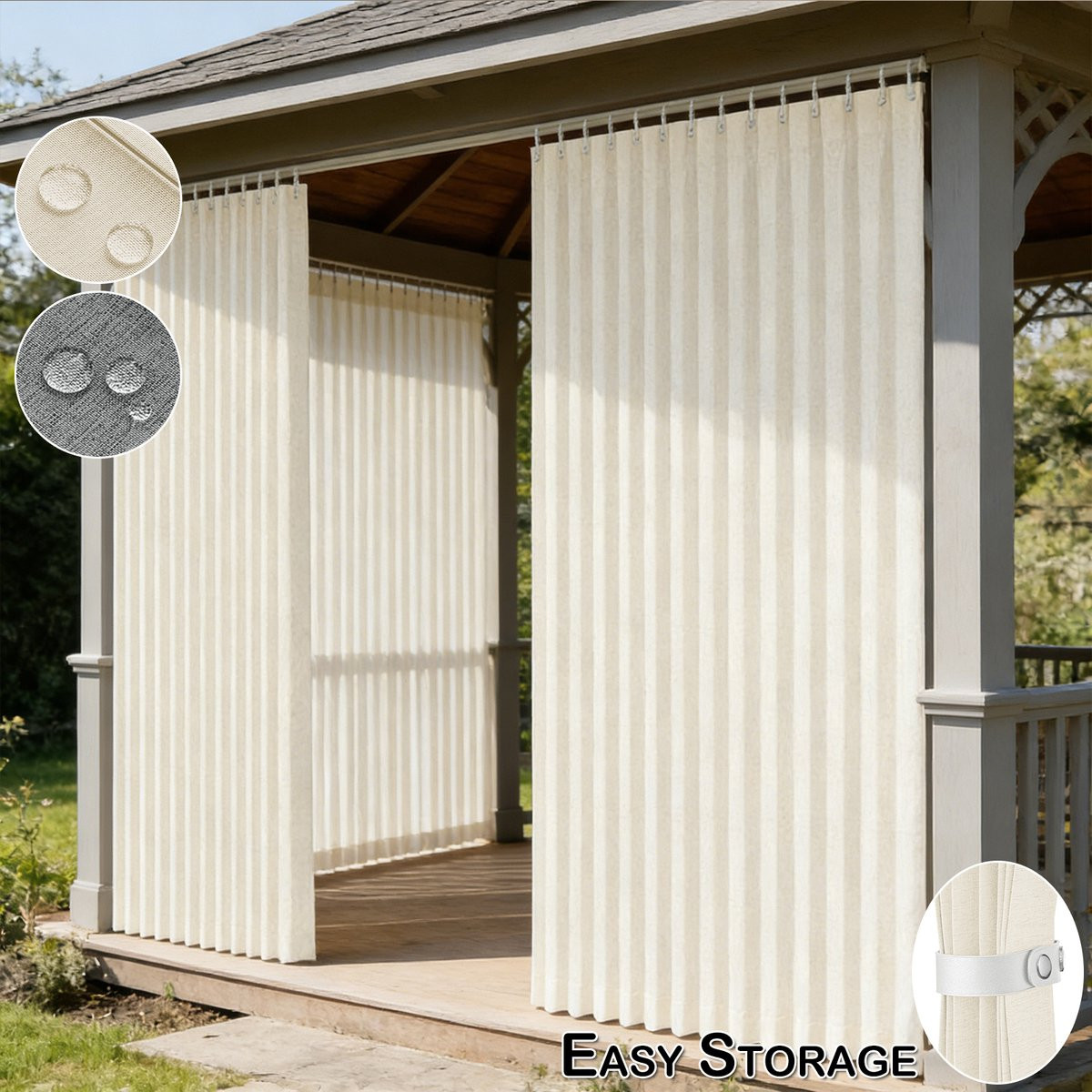 Qelus Buitengordijn Linnenlook Waterdicht Extra Breed - Beige - 254 x 213 cm