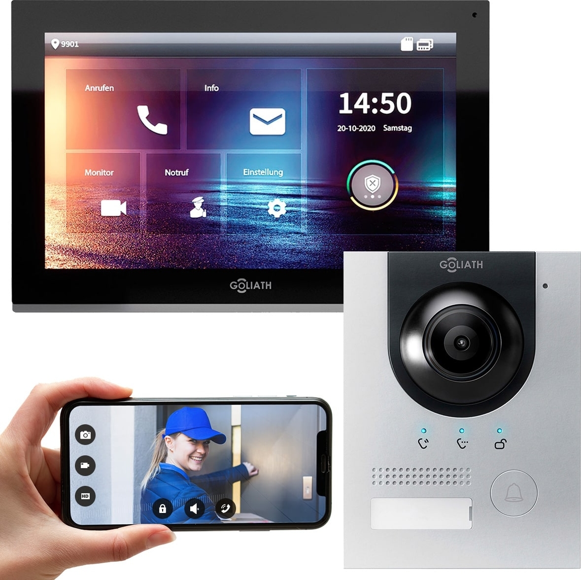 GOLIATH PRO IP Video Türsprechanlage | App | Silber | 1-Familienhaus | 10 Zoll | Aufputz | 180°