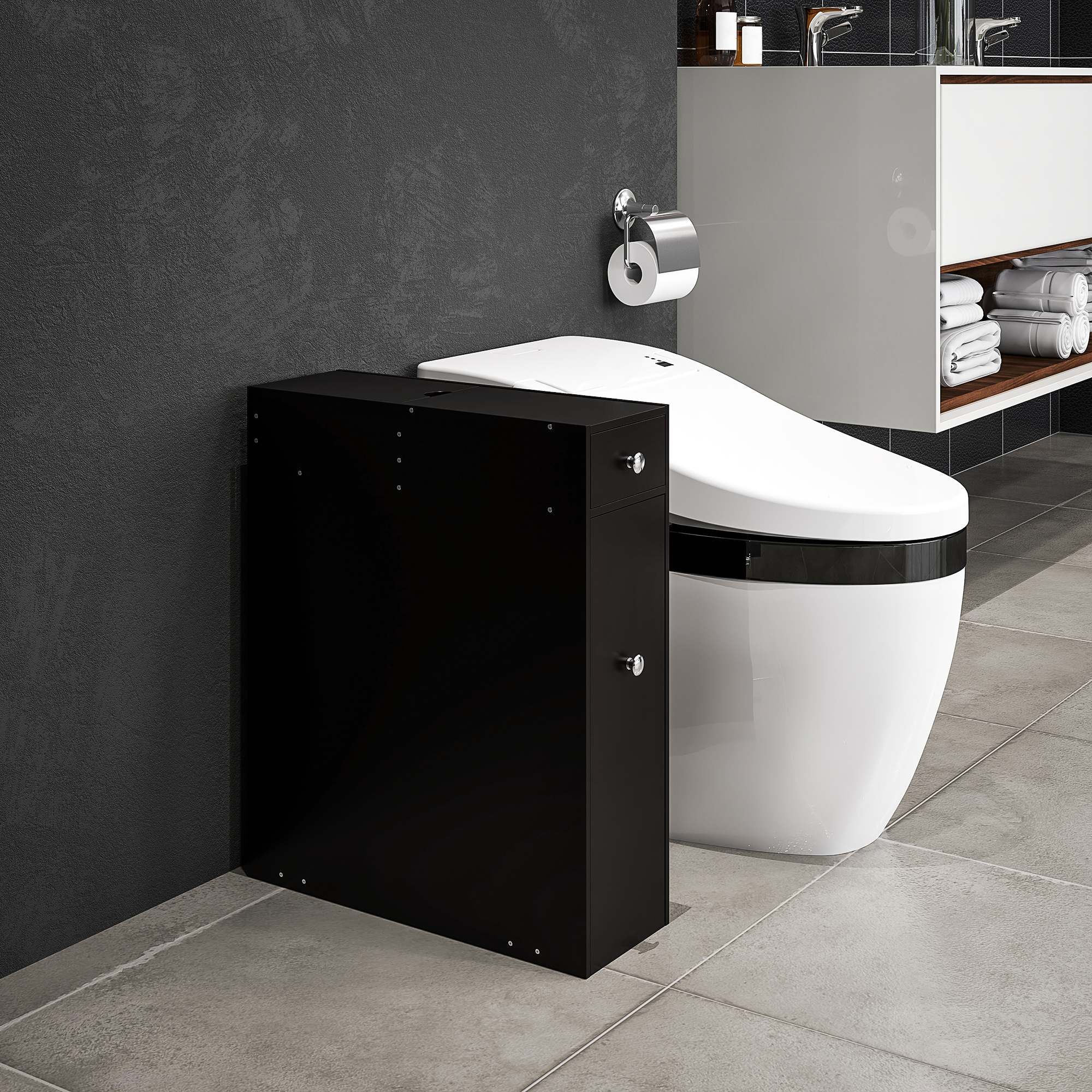 Homcom Mobile per WC e bagno con porta carta igienica, 2 cassetti, 17x48x58 cm   Aosom Italy