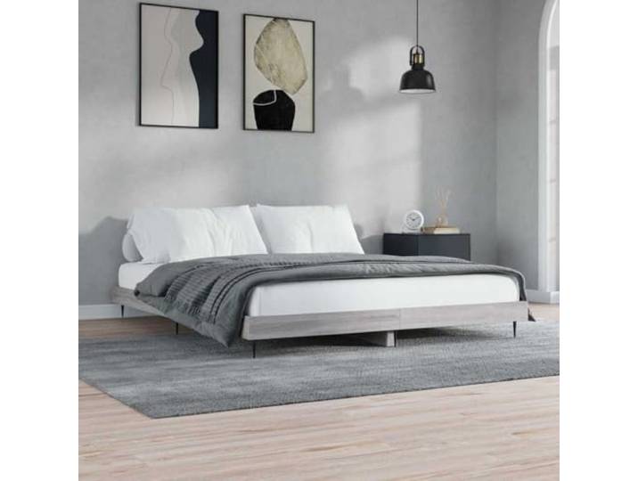 RJPLMFV Bettgestell, 200 x 200 cm, Sonoma, Grau Langlebiges Holzwerkstoff, stabile Metallbeine, Sperrholzlatten inklusive
