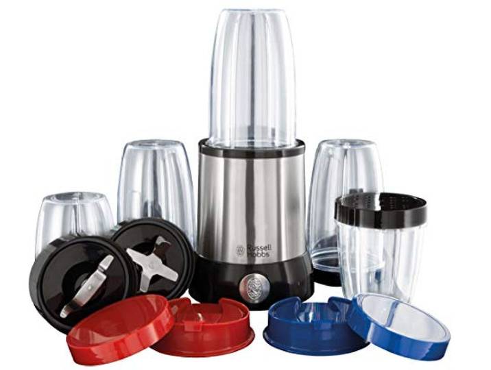 Russell Hobbs Standmixer, Edelstahl/Schwarz, 22.000 U/min, 5 Behälter Automatischer Start Beim Einrasten, 6-Flügelige Klinge Für Feines Zerkleinern, BPA-Freies Spülmaschinengeeignetes Zubehör