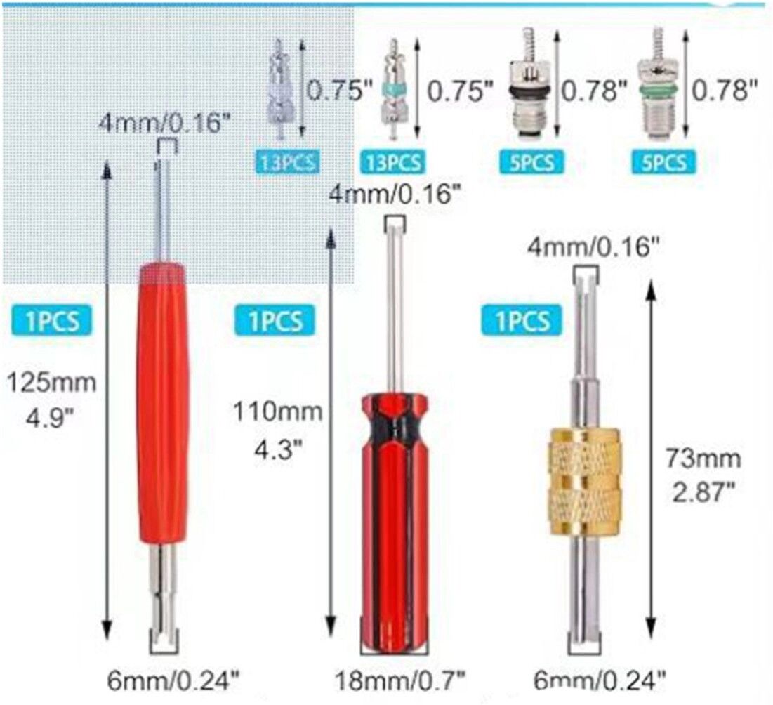 INF Ensemble d'outils pour noyau de valve R134A - Clés en cuivre multicolores pour service de climatisation automobile