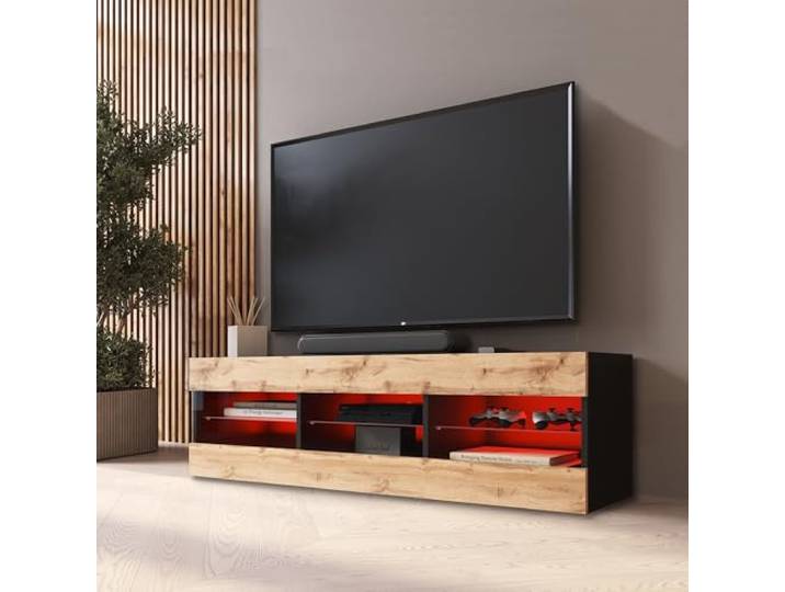 Komodee TV Schrank Tivoli A2 Wotan/Schwarz 140x40,5x35,5 cm Komodee TV Schrank Tivoli, Wotan/Schwarz, Breite 140cm x Höhe 40,5cm x Tiefe 35,5cm, LED RGB, für Wohnzimmer, Schlafzimmer