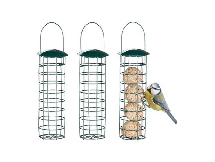 Relaxdays Support à Boules de Graisse pour Oiseaux Sauvages\, lot 3\, Suspendre\, métal\, H x D : 31 x 8\,5 cm\, Vert foncé
