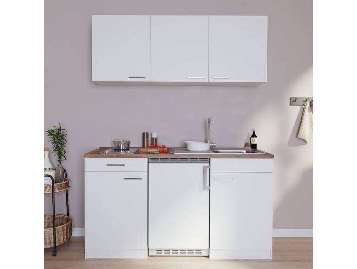 Cuisine compacte Luis III 150cm Blanc/Marron/Blanc Vitrocéramique