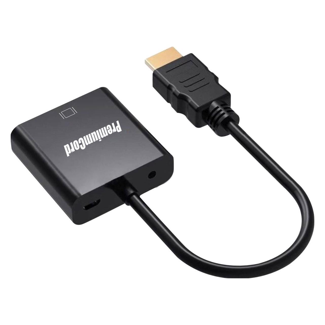 PremiumCord HDMI-zu-VGA-Konverter mit 3,5-mm-Stereo-Klinkenstecker, schwarz (khcon-54)