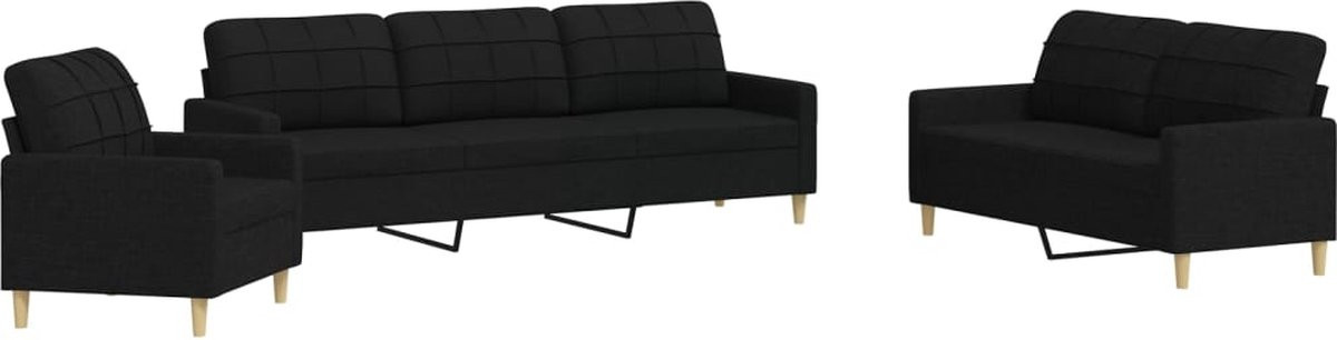 vidaXL 3-delige Loungeset in zwarte stof