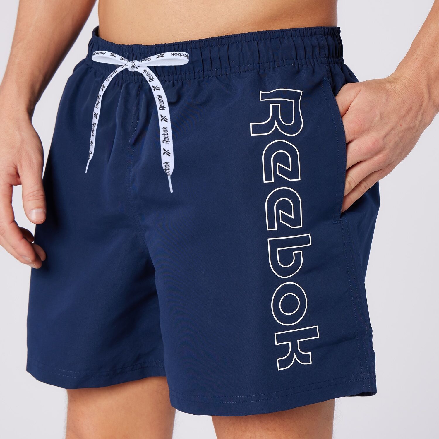 Badeshorts REEBOK "Abbott", Herren, Gr. L, N-Gr, blau (vector navy), Microfaser, Obermaterial: 100% Polyester, Badehosen Badeshorts, mit Tunnelzug und seitlichen Taschen