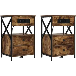 vidaXL Nachttisch mit Ladestation 2 pcs Geräucherte Eiche