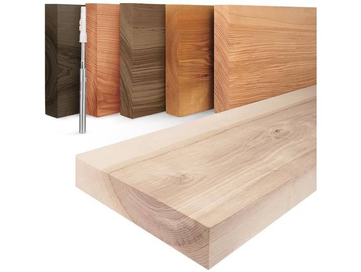 LAMO Manufaktur Étagère flottante murale bois avec fixation invisible Etagere 50 cm largeur Couleur: brut Bord: droit