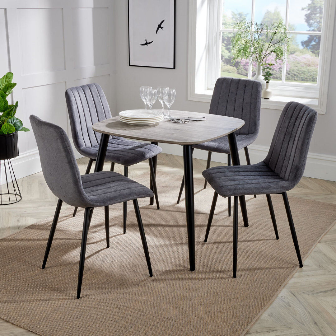 George Oliver Sisquoc 800mm Square Table & 4 Fabric Chair Set Grey/Beige 4