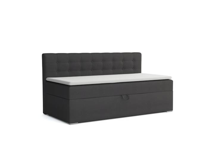 Deine Möbel 24 Boxbett Pati 90/200 Dunkelgrau mit Taschen-Federkernmatratze H4, Holz, 90x200 cm, Schlafzimmer, Betten, Boxspringbetten