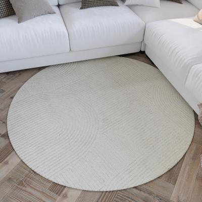 Wollteppich WECON HOME "Hamptons THIRTYSIX", beige (creme weiß), H:15mm Ø:180cm, Schurwolle, Teppiche, Schurwolle, Kurzflor, Wohnzimmer, Schlafzimmer, elegant, Retro Design