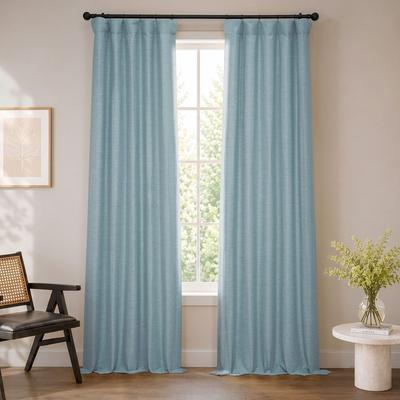 Exclusive Fabrics Gulf Blue Bellino Textured Faux Linen Room Darkening Curtains For Bedroom (1 Panel)