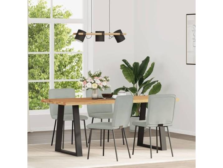 NLQMSU Esszimmerstühle, 4 Stück, Hellgrau, Samt Set mit 4 Stück, hellgrauer Samt, Sitzfläche aus dickem Schaumstoff, Rahmen aus Metall und Holz, Esszimmer, Wohnzimmer