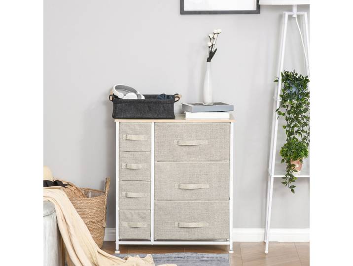 HOMCOM Commode Moderne 7 Tiroirs Tissu Cadre Acier Gris