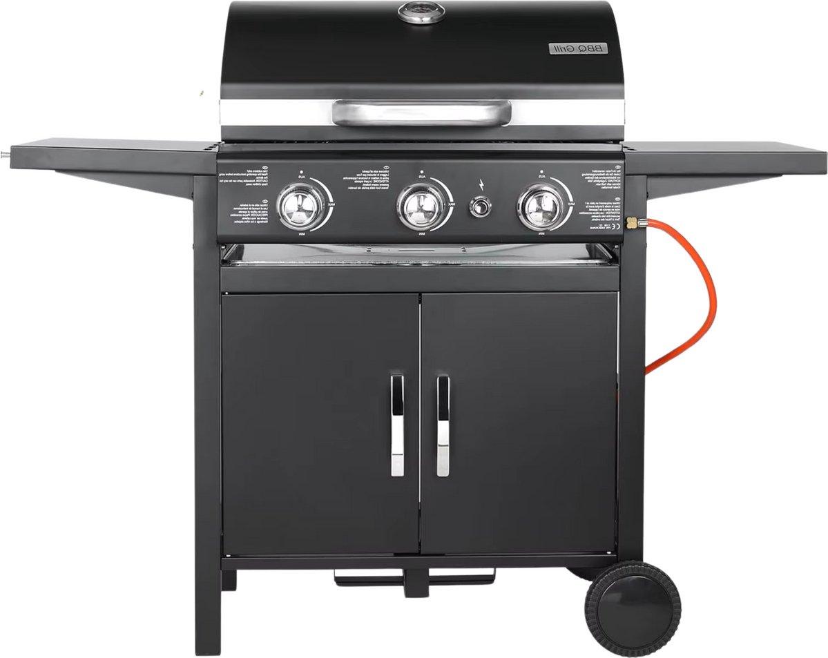 3-Brenner Propangas BBQ-Grill - Gasbarbecue - Gusseiserne Grillroste - Impulszündung & Thermometer - RVS