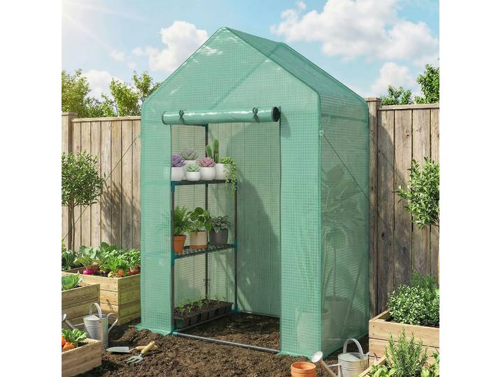 Outsunny Serre Jardin 143x73x195cm avec Étagère 2 Niveaux Vert