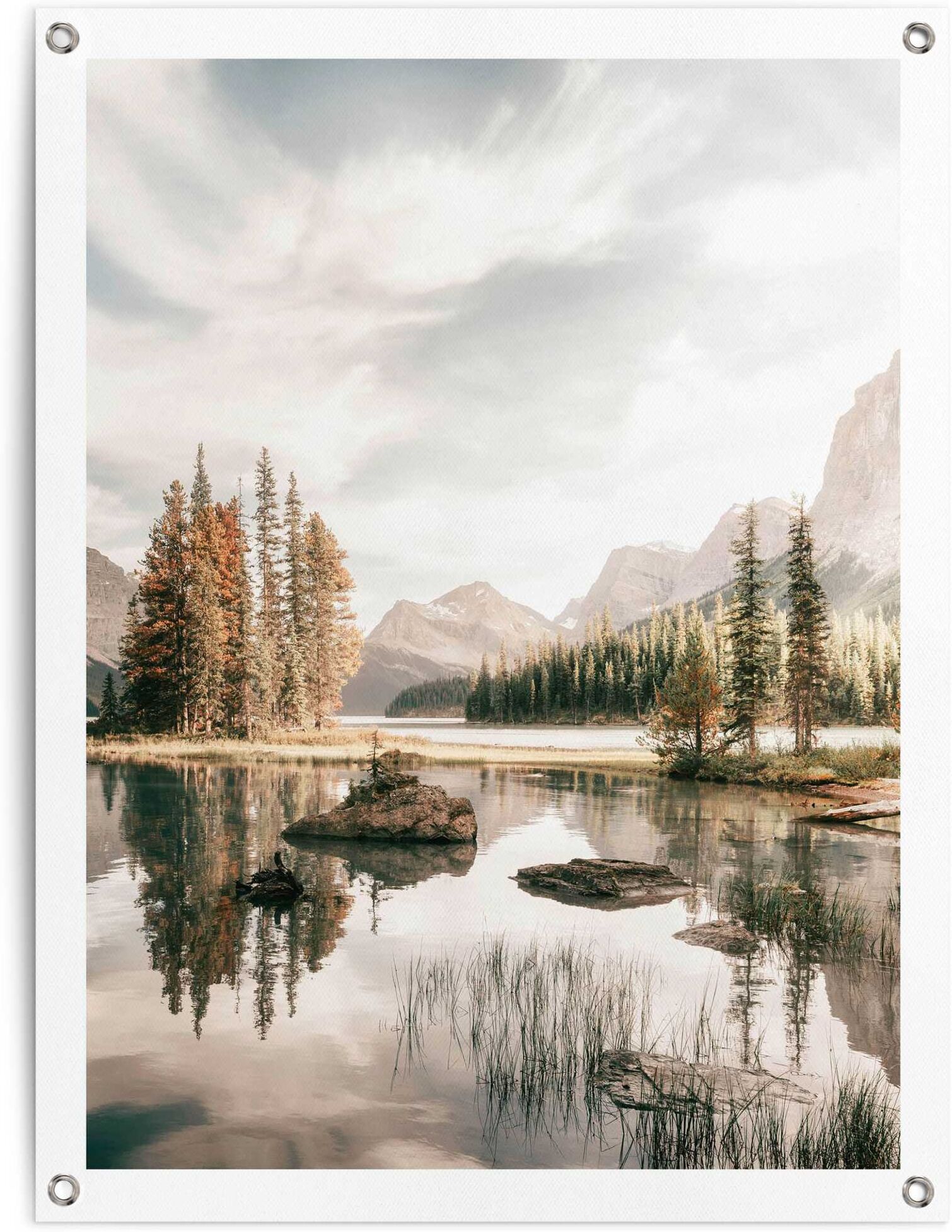 Reinders! Poster REINDERS "Bergsee", beige (farbe bild(er): beige), B:60cm H:80cm T:0,1cm, Leinwand, Bilder, Poster, Outdoor für Garten oder Balkon farbe bild(er): beige B/H/T: 60cm x 80cm x 0,1cm