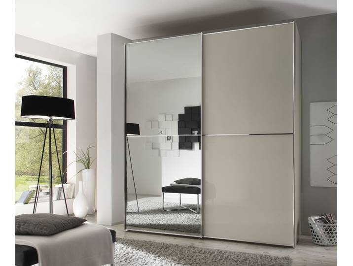Schwebetürenschrank, Holzwerkstoff, Beige, 188×222×68 cm, Glastüren, Modern, Staud