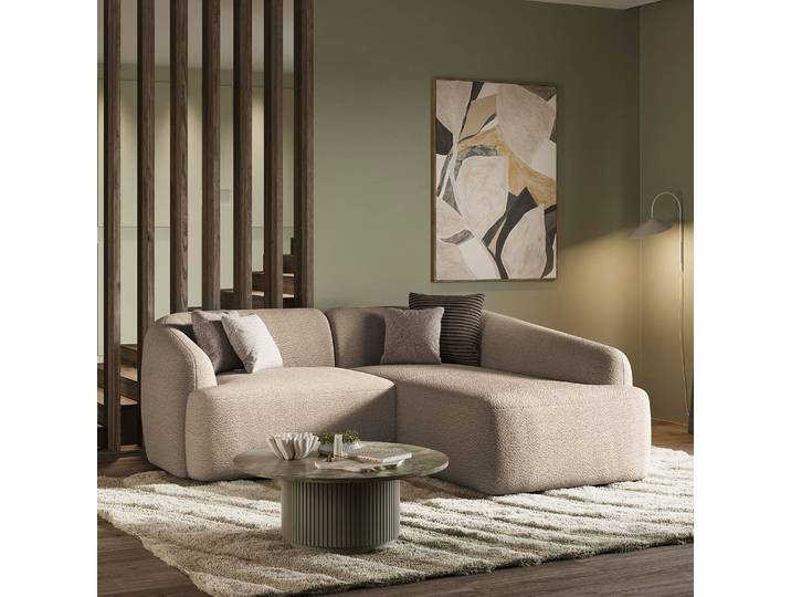 Ecksofa Balah Beige Bouclé Stoff Anouk 216cm Ecke davorstehend rechts Modern