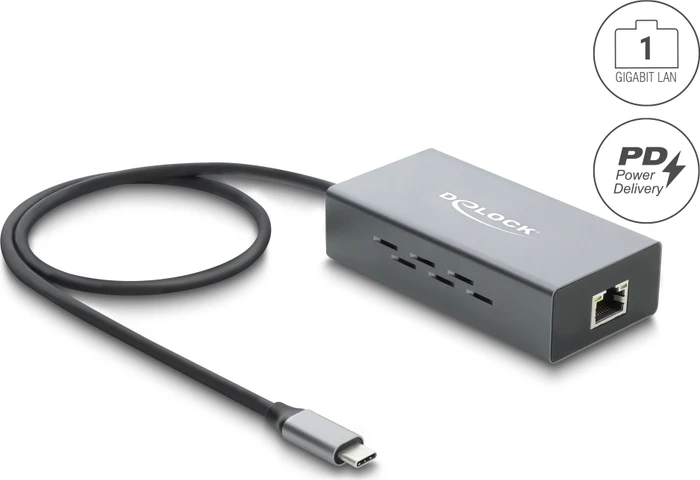 Delock USB-C Netzwerk Adapter Gigabit LAN 1x RJ45 PoE