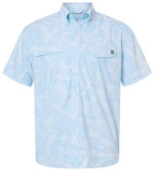 HUK H1500220 Men's Tidepoint Printed Short Sleeve Shirt in Coastal Drift size XL   Polyester