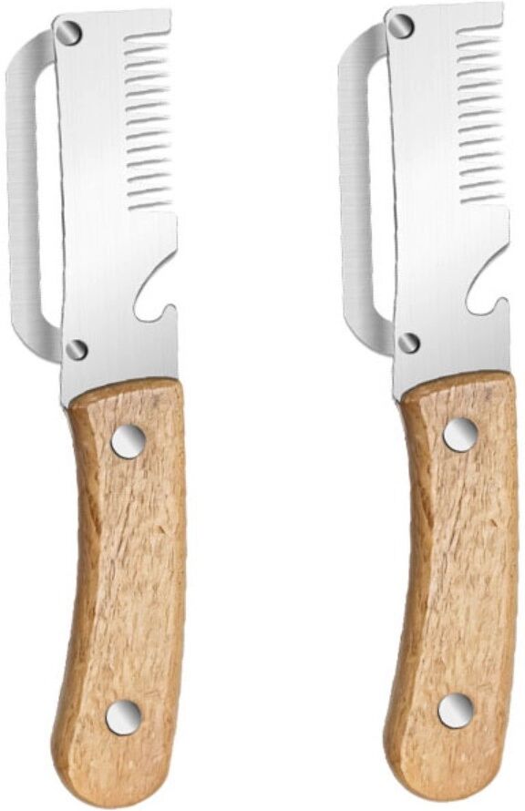 INF Holzgriff Gemüseschäler 2er-Set — Edelstahl Handschäler mit Flaschenöffner, Silber