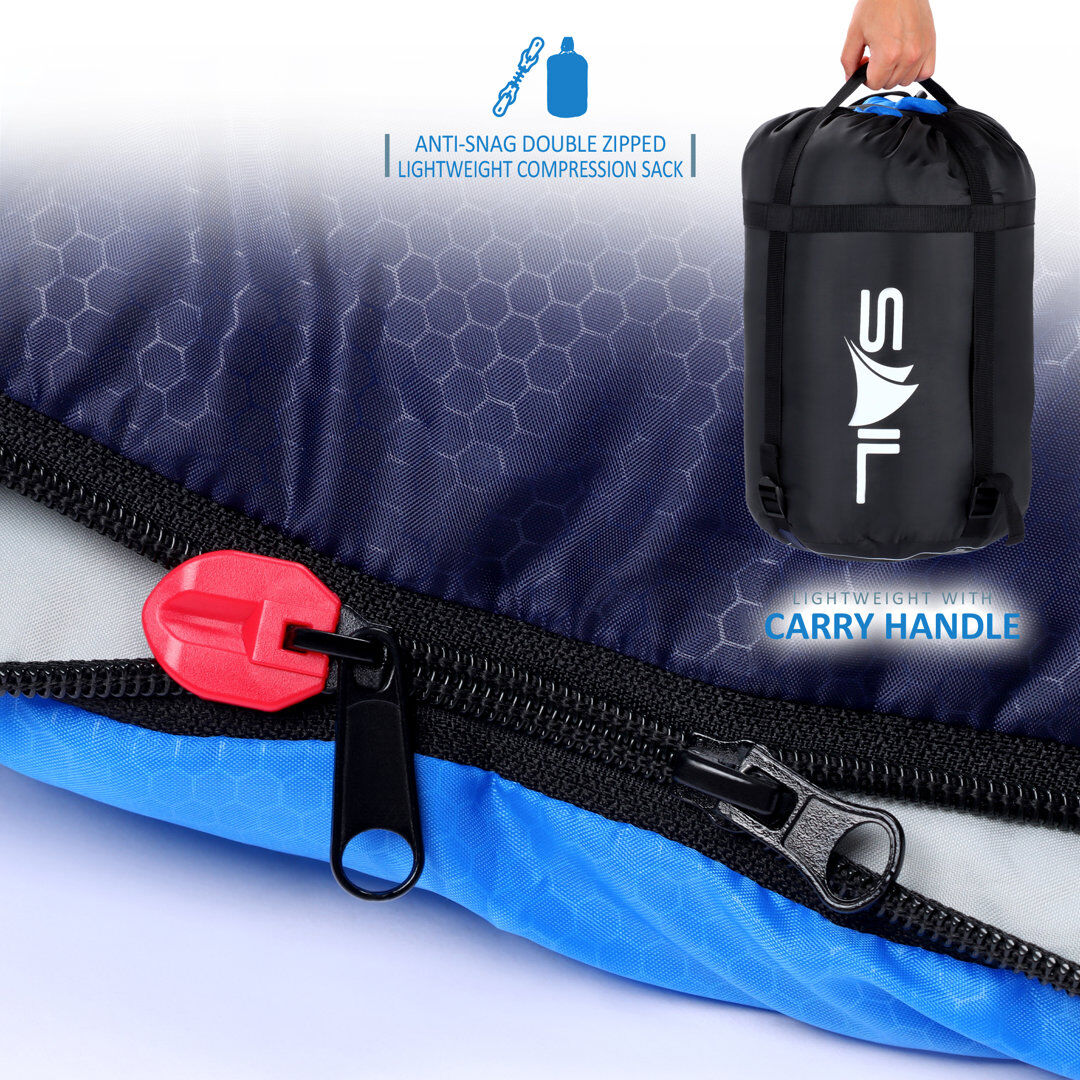 SAIL XL Sleeping Bag for 3-4 Season (400gsm) Blue 1 Person