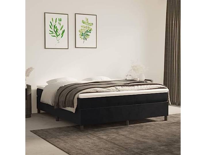 RJPLMFV Lattenrost, komplett, Velours, Schwarz, 180 x 200 cm Matratze mit Taschenfedern, mittelfest, Sperrholzlatten, weicher Matratzenschoner