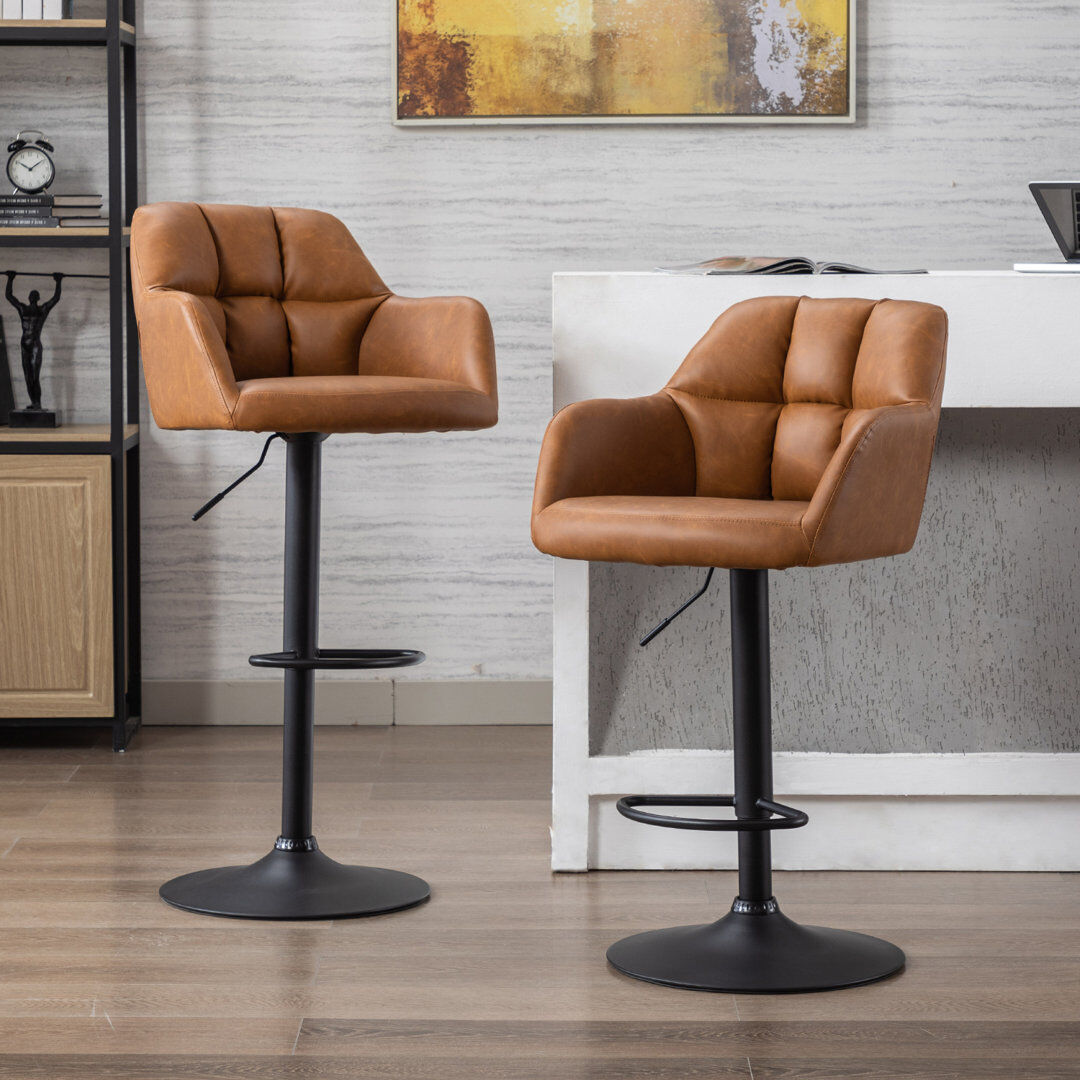 George Oliver Swivel Yes Iron Yes Bar Stool with Iron Frame PU-Brown 55.9cm W X 59.7cm D