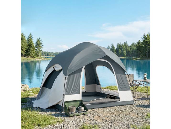 Outsunny Tente Camping 2-4 Pers Imperméable 3 Portes Bleu Foncé