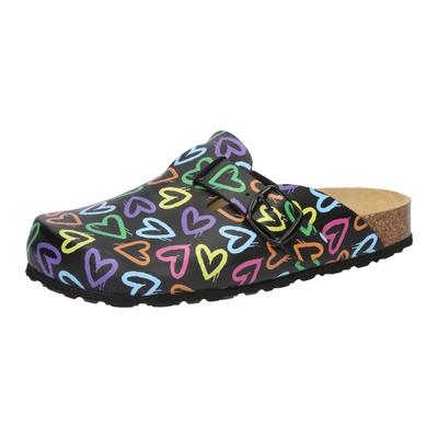 Clog LICO "Clog Bioline Clog Print", Damen, Gr. 36, schwarz, Synthetik, Schuhe Clog