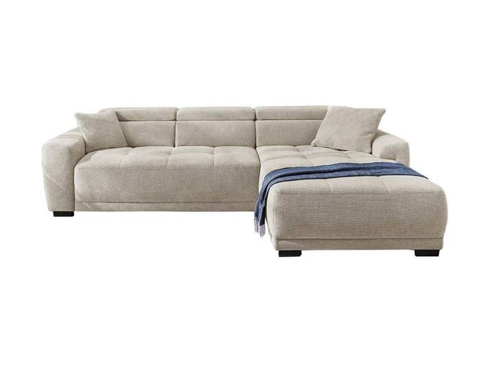 Jockenhöfer Gruppe Ecksofa DOMINO, Grau, Webstoff, Kopfteilverstellungen, elektrische Sitztiefenverstellung, B 300 x T 200 cm