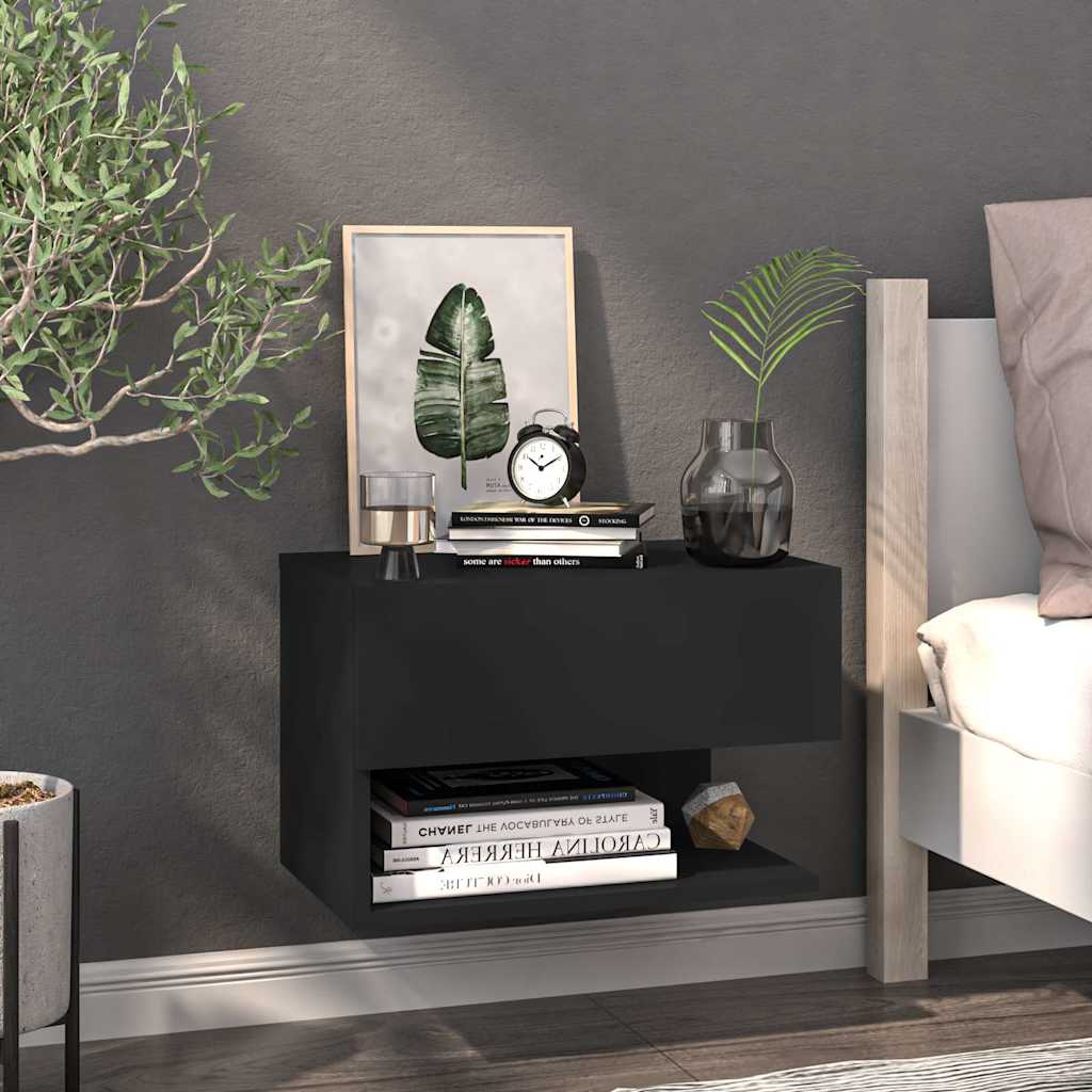 vidaXL Mesita de noche de pared negra Negro