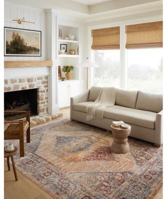 Alexander Home Anniki Distressed Sunset Medallion Area Rug with Micro Fringe