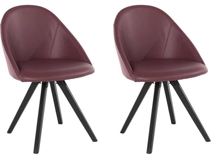 4-Fußstuhl OTTO HOME Lotos , rot (bordeaux, schwarz), B:57cm H:85cm T:59cm, Holzwerkstoff, Stühle, Bezug aus Echtleder und Gestell aus Eiche Massivholz
