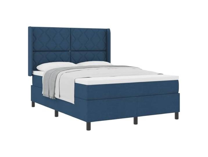 KTHLBRH Boxspringbett mit Kissen blau 200 x 140 cm Stoff Kopfteil verstellbar 2 Stufen, fester Lattenrost, Federkernmatratze, Kiefernholz, Innengebrauch