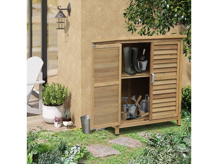 Outsunny Armoire Jardin Bois Vert Toit Bitumé 87x46x96cm