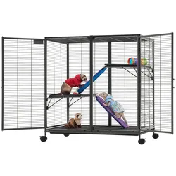 VEVOR Kleintierkäfig Metall Frettchenkäfig Kleintiergehege 90x58x96 cm, Frettchen Chinchillas Gleithörnchen Meerschweinchen & Kaninchen 3-Stöckig 13,97 mm Drahtabstand Feststellbare Schwenkrolle