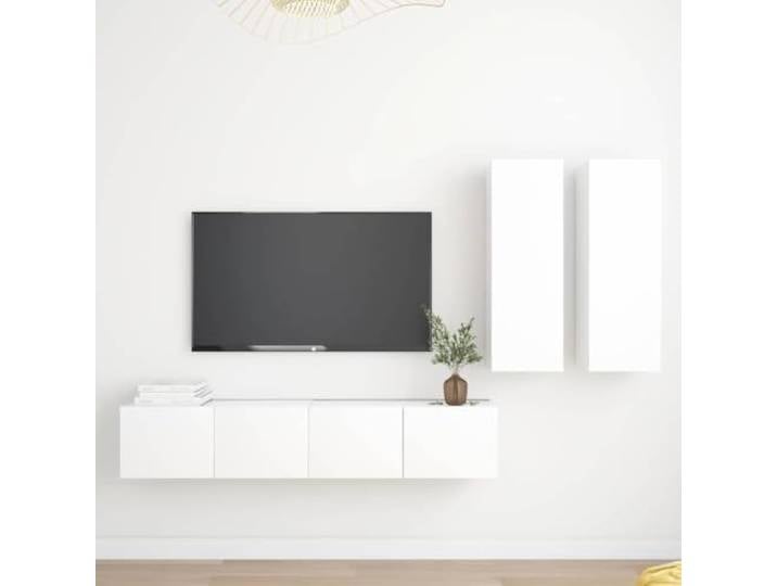 HEFZGDB 4-TLG. TV-Schrank-Set Weiß Holzwerkstoff Wandmontage mit viel Stauraum für Organisation und Aufbewahrung