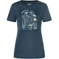 Super Natural, Damen, Sportshirt, Women's Rock Flowers Tee (L), Blau, L