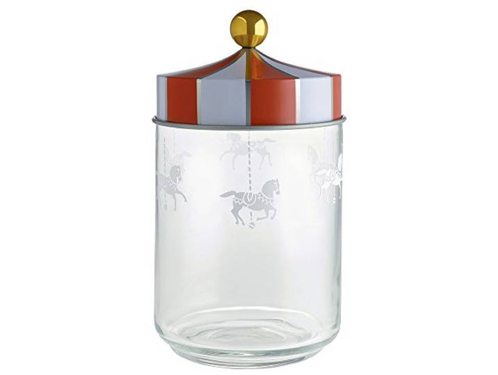 Alessi Circus MW30/100 - Bocal Design Hermétique\, en Verre Sérigraphié avec Couvercle en Fer Blanc\, 100 cl