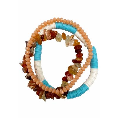 Armband Set FIRETTI "Multipack Schmuck Geschenk Zugarmbänder Steinarmband Edelstein", bunt (orangerot, hellbraun, orangerot, hellbraun), Armbänder, Damen, 18cm, Glas Resin Silikon Stein, Glas, Resin, Silikon, Stein, Made in Germany - mit Achat,...