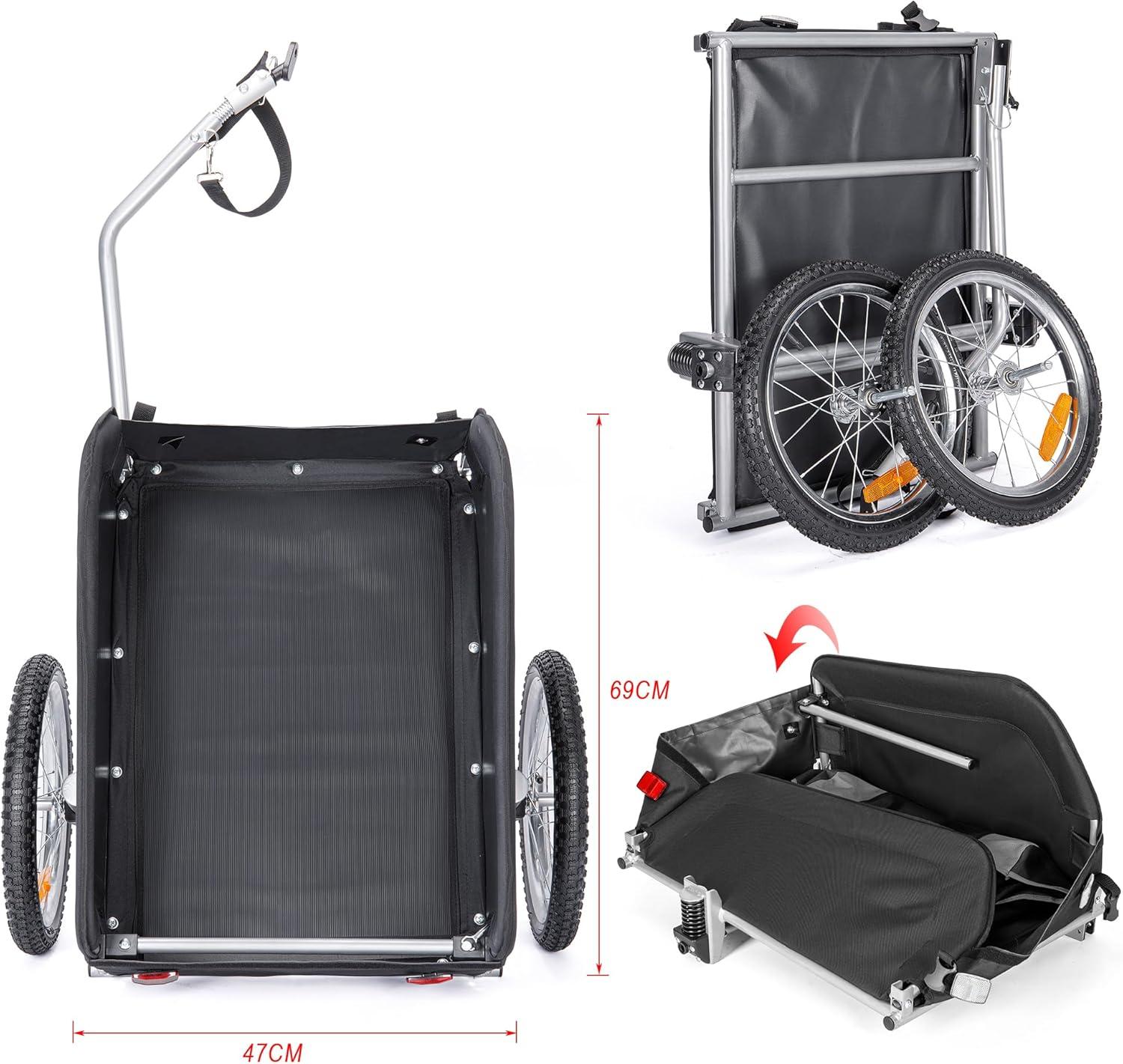 Fahrradanhänger - Transportanhänger mit Stoßdämpfer - 120 Liter Ladevolumen - 40 kg Tragfähigkeit - Schwarz