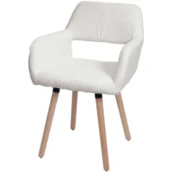 Décoshop26 - Esszimmerstuhl mit cremefarbenen Bouclé-Stoffarmlehnen und Holzbeinen 04_0009862