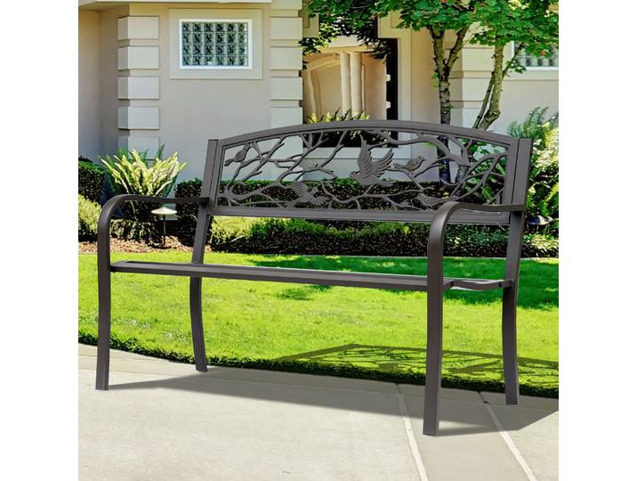 Outsunny Banc Jardin 3 Places Métal Brun